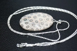 Collar de cadena de 24" con colgante de jaspe fósil ovalado de plata de ley 925 mexicana para mujer - Imagen 1 de 12