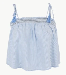 NUEVO TOP DE PLAYA A RAYAS CUELLO CUADRADO MARCAS Y SPENCER AZUL MEZCLA TALLAS 12 16  - Imagen 1 de 6