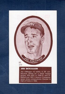 #SH100 JOE DiMAGGIO, Yankees | 1975 Sport Hobbyist 3-1/2"X 5" card with AD BACK