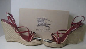 NEW Burberry US 9.5 EU 40 Red Haymarket Check Espadrille Wedges Sandals Shoes BX - Picture 1 of 14