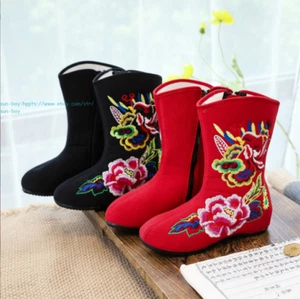 New Women Casual Chinese Style Embroidered Floral Flat Shoes Comfort Cloth Boots - Picture 1 of 24