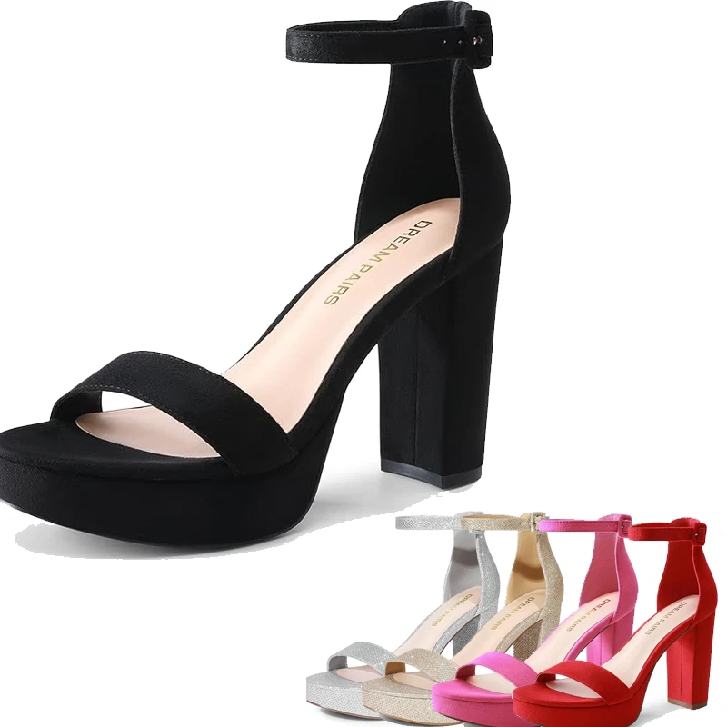 Mujeres Sandalias de Tacón Alto Grueso Correa al Tobillo Punta Abierta Boda Fiesta Vestido Zapatos Foto 1 de 4