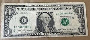 Series 1988 A $1 Dollar Low Serial Number - Circulated.  Fair Condition.