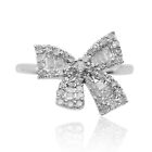 0.72Ct Baguette Round Natural Diamond Ribbon Bow Tie Promise Wedding Silver Ring