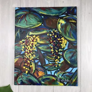 Tom Ackley Obra de Arte Original Firmada Coloridas Hojas Tropicales Naturaleza Sobre Lienzo - Imagen 1 de 12