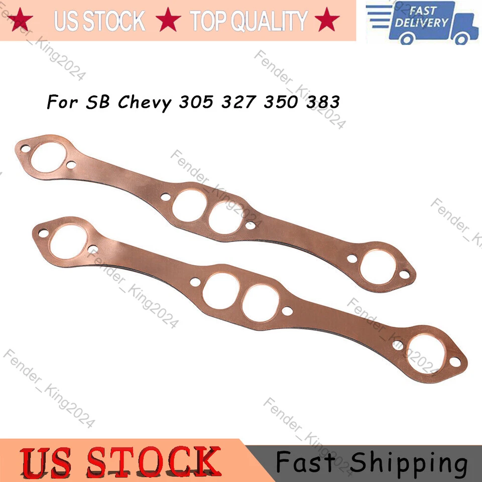 2pcs SBC Oval Port Copper Header Exhaust Gaskets For SB Chevy 262 267 283 302 Foto 1 de 4