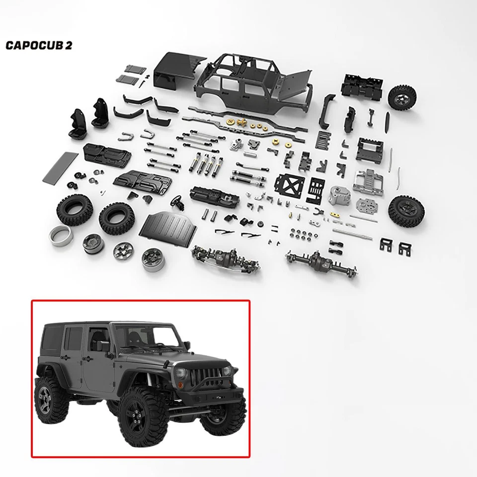 CAPO CUB2 JK KIT 1/18 Metal Chassis Crawler RC Car 2Speed Gearbox Differential - Image 1 of 4