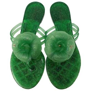 Chanel Green Jelly Interlocking CC Camellia Sandals 35 EU Rubber - Picture 1 of 10