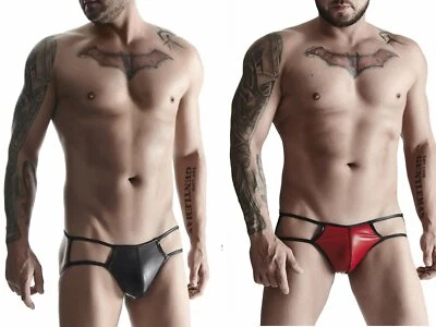 REGNES RFP WETLOOK JOCK SLIP kunstleder clubwear schwarz rot string ouvert offen - Bild 1 von 4