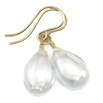 14k Gold Cubic Zirconia Earrings Clear CZ Smooth Dainty Sterling Dangles Drops - Image 1 of 4