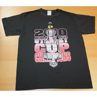 Camiseta NHL Hockey Chicago Blackhawks 2010 Stanley Cup Champion Juvenil XL Negra Foto 1 de 4