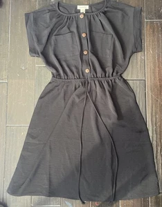 Monteau Los Angeles Size Small Black Dress Short Sleeve Buttons - Picture 1 of 9