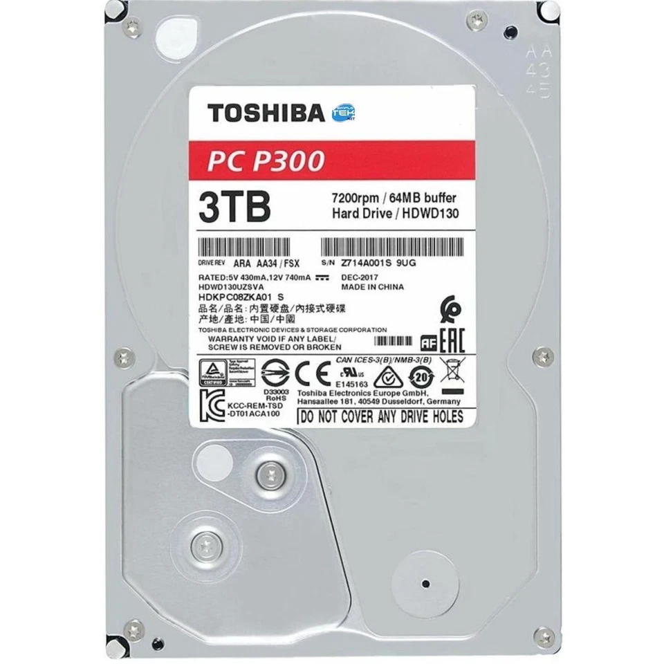 TOSHIBA PC P300 3TB HARD DISK HDD 3.5" SATA 64MB 7200RPM COMPUTER SERVER NAS - Image 1 of 4