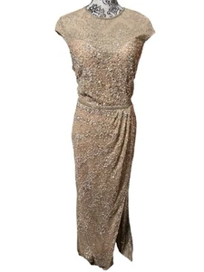 Mac Duggal Pailletten ärmellos Illusion Ausschnitt Kleid Schleppe Gr. 12 rosa - Bild 1 von 10