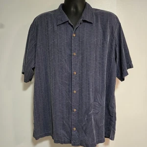 Camisa Tommy Bahama Talla XL Azul 100% Seda Monocromática Bambú Estampado Botones - Imagen 1 de 6