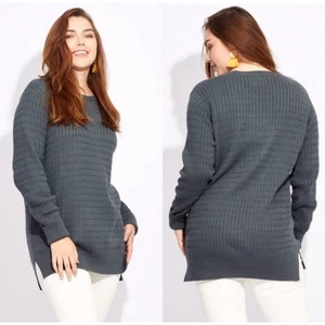 Maglione PACT maglia media cavo girocollo cotone biologico tunica spacchi laterali - Foto 1 di 13