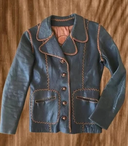 Chaqueta de cuero vintage para mujer cosida a mano Boho Western Blazer Abrigo - Imagen 1 de 3