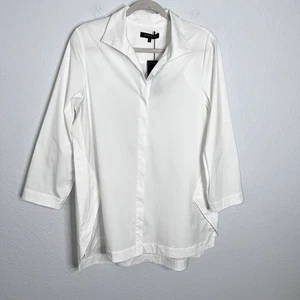 Lafayette 148 Top Women’s Large White Button Up Tunic Shirt Minimalist B2 - Picture 1 of 7