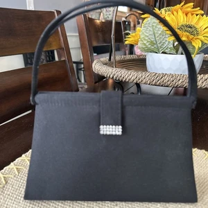 Vintage Black Rhinestone Purse Double Strap Inner Pocket 5”Hx7.5”W Preowned - Picture 1 of 6