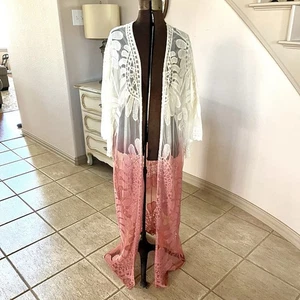 Coprispolverino Meri Skye donna taglia 4X / 5X rosa avorio pizzo ombretto linea lunga boho - Foto 1 di 11