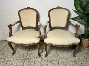 2 X Sessel Samt Creme Stuhl Armlehnstuhl Chippendale Schreibtischstuhl Antik Alt - Bild 1 von 12