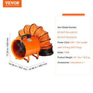 Succebuy Exhaust Fan 10/12Inch Industrial Ventilation Fan Exhaust Blower with 10 - Picture 1 of 14