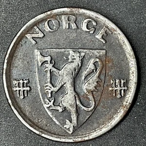 NORWEGEN 1943 2 Erz Eisenmünze Deutsche Besetzung WWII Weltmünze Löwe Triskelion - Bild 1 von 2