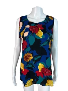 Van Heusen Women's Blouse Tank Top Blue Floral Sleeveless Pullover Flowy Size M - Picture 1 of 10