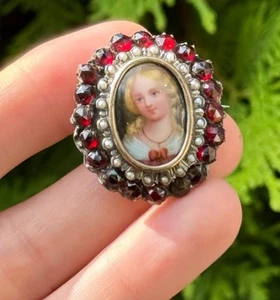 Antiguo Broche Granet Grano Bohemio Perlas Tompak Joyería Para Mujer Hermoso - Imagen 1 de 6