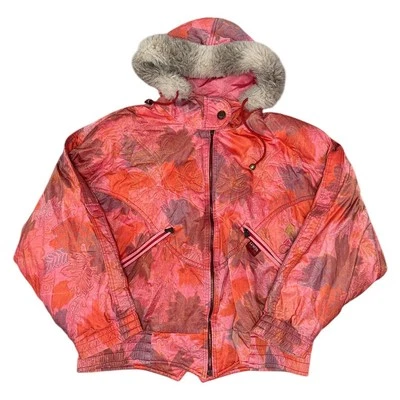 Vintage Luhta Ski Suit 90s Retro Snowboard Hooded Orange Pink Floral Womens Uk12 - Image 1 of 4