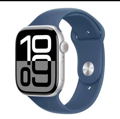 Apple Watch Series 10 46mm GPS – Silver Aluminum – New/Sealed – Denim Band M/L