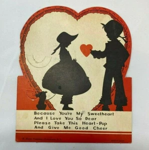 Vintage 20er Jahre Silhouette gestanzt Valentinstag Karte Rosen Co - Bild 1 von 2
