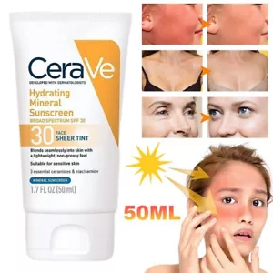 Moisturizing Mineral Sunscreen Face Sheer Tint Oil Control Sunscreen SPF 30 50ML - Picture 1 of 11