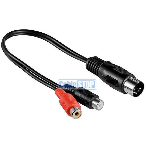 5 PIN DIN MALE PLUG to TWIN 2x RCA PHONO FEMALE RED BLACK SOCKETS AUDIO ADAPTER - Image 1 of 1