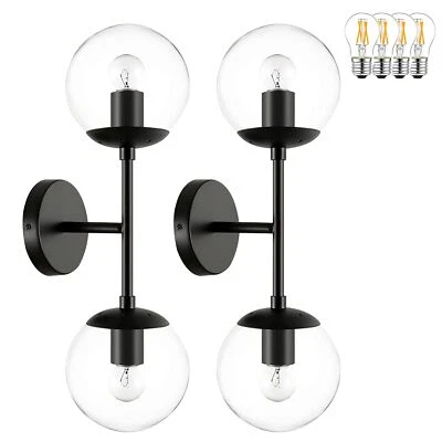 2件装中世纪现代浴室梳妆灯哑光黑色梳妆灯F... — 第 1/4 张图片