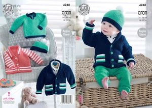 Knitting Pattern King Cole Baby Aran Raglan Sleeve Jumper Jackets & Hat 4948 - Picture 1 of 3