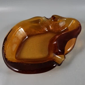 Vintage ABSTRACT Amber ART GLASS Ashtray Trinket Dish - Picture 1 of 8
