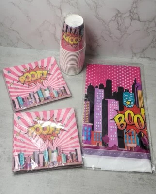 Niña Superhéroe Cómic Héroe Cumpleaños Fiesta Decoración Mesa Servilletas Tazas NUEVO Foto 1 de 4