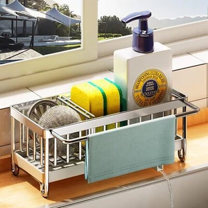 Sponge Holder For Kitchen Sink Kitchen Sink Caddy Dish Sponge Organizer With Div - Picture 1 of 8