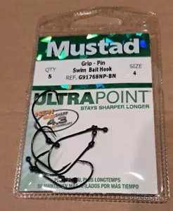 MUSTAD GRIP-PIN SMALL SWIMBAIT HOOK. Size 4. 5 ct. Black Nickel. New- Free S/H - Picture 1 of 1