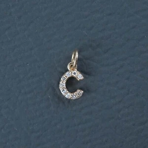 Colgante con inicial en C de oro amarillo de 14 k de diamantes naturales reales joyas con dije minimalista - Imagen 1 de 8
