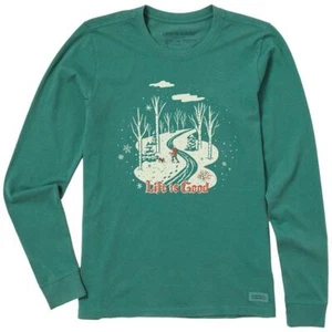 Life Is Good Nostalgic Winter Day Long Sleeve Crusher Tee Women's Shirt, Spruce - Picture 1 of 2