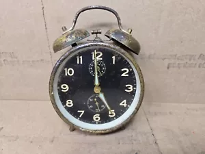 Antique RENSIE Alarm Clock Germany Brass Vintage Black Art Deco - Picture 1 of 4