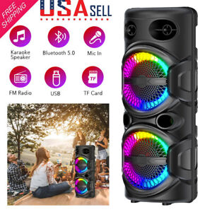 Portable Bluetooth Speaker Dual 8" Subwoofer Heavy Bass Sound System Party