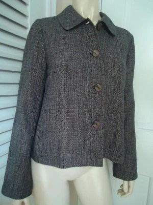 J. JILL Blazer Coat Sz XS Lightweight Black White Cotton Linen Blend Unlined HOT Foto 1 de 4