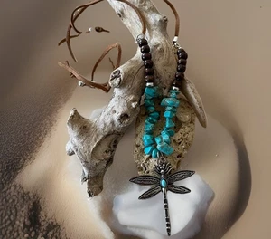 Collar libélula con cuentas de cuero turquesa - Nuevo - Imagen 1 de 5