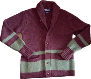 Para Hombres Polo RL Grande Universitario Lana Cárdigan Tejido Suéter Borgoña Verde Rayas PRL - Imagen 1 de 14