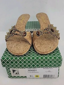 J. Renee Damen-Sandalen gebürstetes Gold Jersey Glasperlen/Poli kleiner Absatz Größe 9,5 - Bild 1 von 20