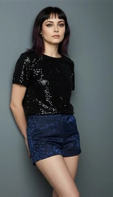 Pantalones Cortos Forever 21 Nuevos con Etiquetas Violeta Índigo Estampado Leopardo Puño Satinado XS Foto 1 de 4