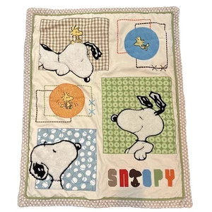 Snoopy & Woodstock Baby Crib Comforter 45" x 35" Lambs & Ivy Textured Gingham - Picture 1 of 11